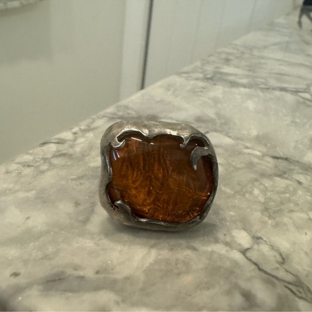 Large silver faux Amber ring